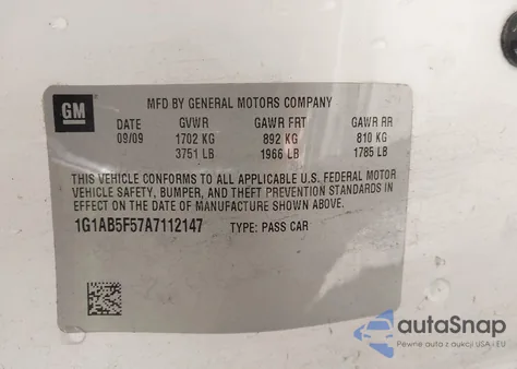 2010 Chevrolet Cobalt Ls из США, поврежденный, VIN 1G1AB5F57A7112147